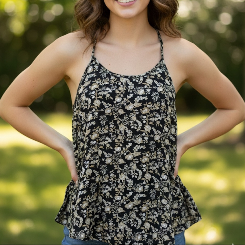 SOLD American Eagle Outfitters Black and Cream Floral Camisole